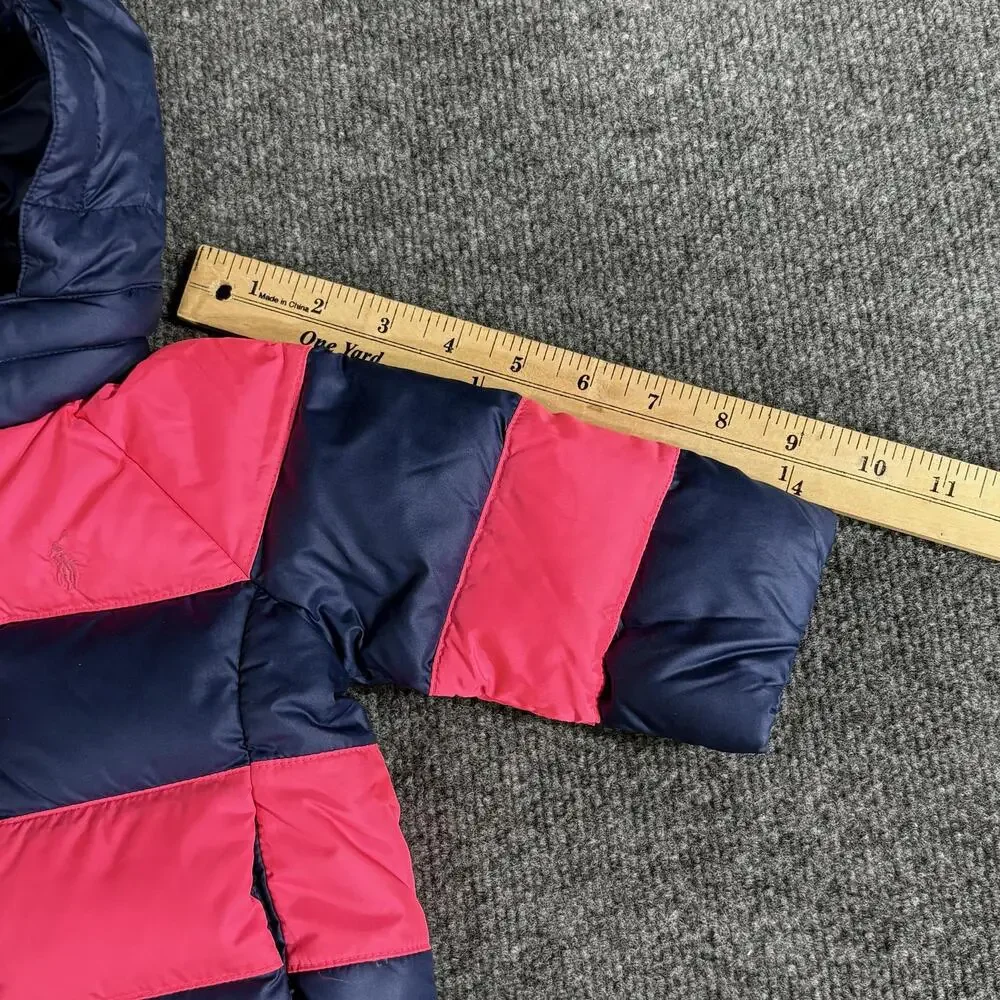 Ralph Lauren Jacket Infant Girls 6M Pink Navy Hooded Puffer Down Outerwear